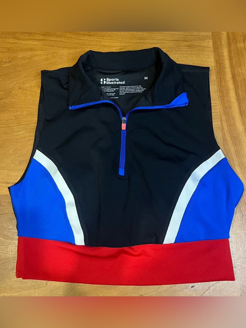 Sports Illustrated Colorblock Mock Neck Quarter Zip Crop Top Tank Size M